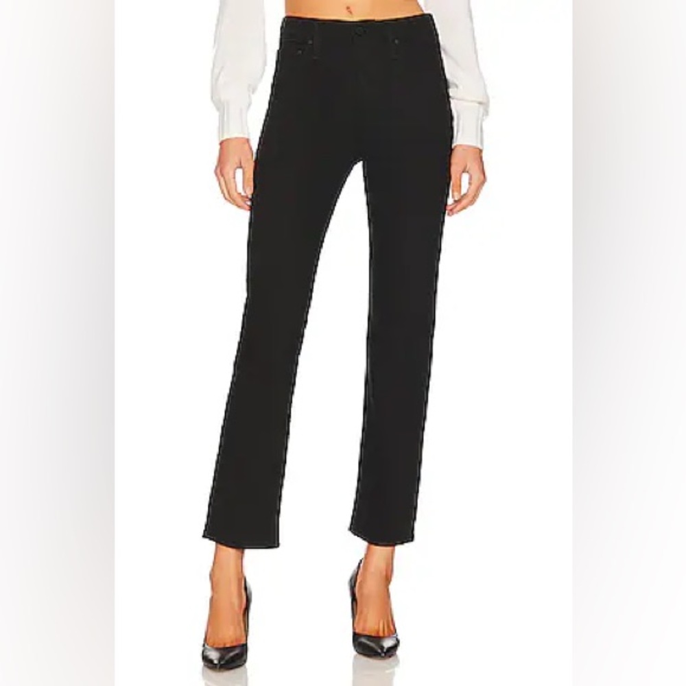 MOTHER Denim The Rascal Ankle Fray Straight Leg Jeans Pitch Black